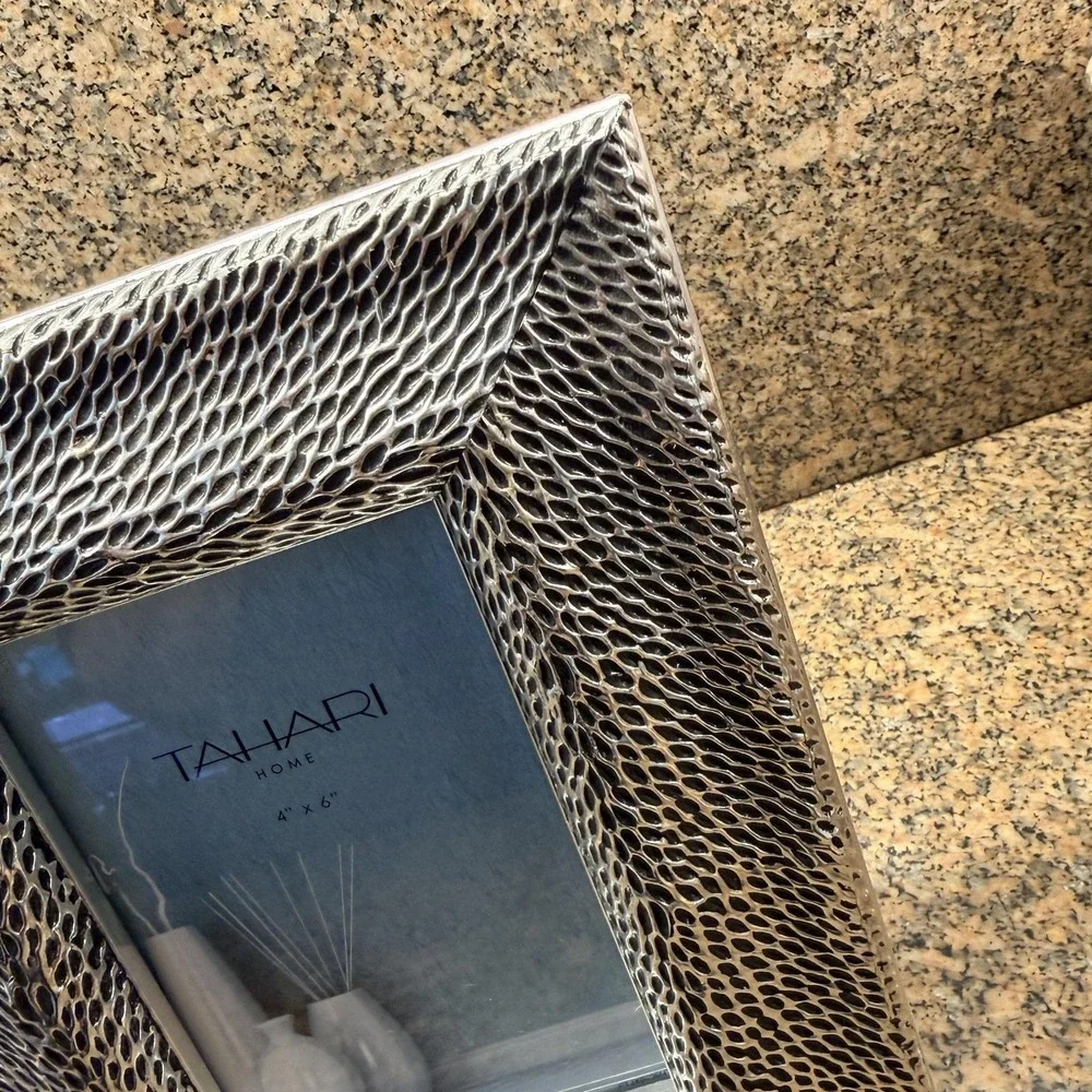 Tahari Home Picture Photo Frame 4x6 Silver Snakeskin Textured Tabletop Decor